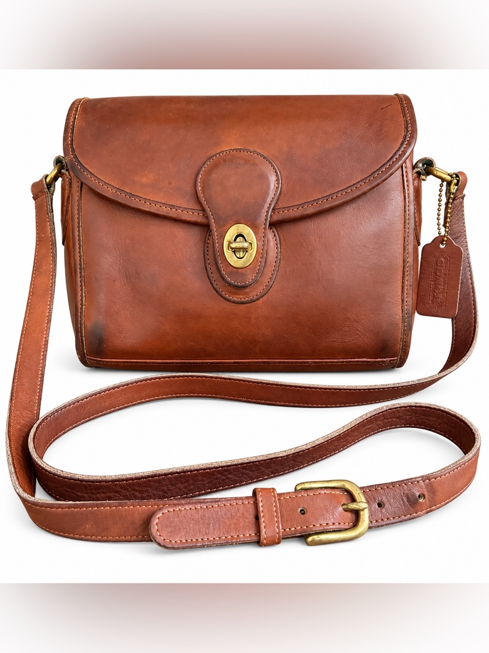 Vintage Coach Devon Crossbody Bag British Tan Turnlock Early 90s USA